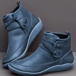 Botas femininas botas de tornozelo romano apontou botas casuais primavera outono botas de couro senhoras sapatos casuais botas femininas