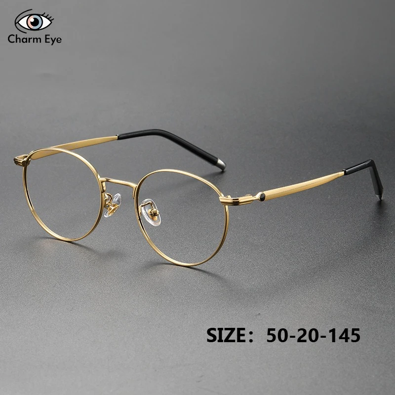 

Ультралегкие женские круглые очки из чистого титана для близорукости, оправа с защитой от синего света, золота, мужские прогрессивные классические плоские легкие очки
