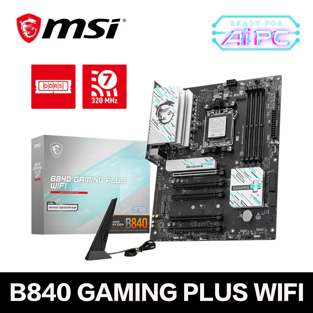 

MSI B840 GAMING PLUS WIFI AMD B840 поддерживает DDR5 8000–5600 (OC) 256 ГБ AMD Ryzen ™ Настольные процессоры серии 9000, разъем AM5