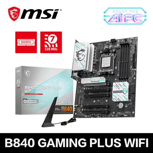 Imagen 1 del producto MSI B840 GAMING PLUS WIFI AMD B840 Compatible con DDR5 8000 - 5600 (OC) 256GB AMD Ryzen ™ Procesadores de escritorio serie 9000 Socket AM5