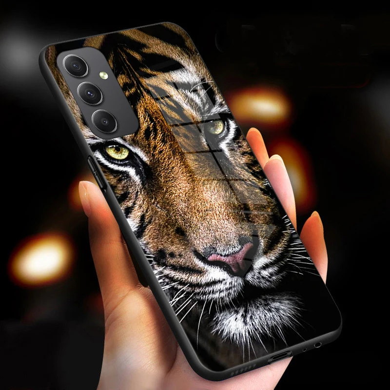 Phone Case For Samsung Galaxy Buddy 2 A23 M23 S24 S23 S22 S21 FE Ultra Painted Tiger Glass Anti Vibration Hard Protective Cover