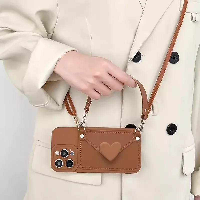 

Korean Crossbody Lanyard Necklace Strap Card Holder Purple Case for iPhone 16 14 11 13 15 Pro Max Plus X XS XR Coin Purse Cover