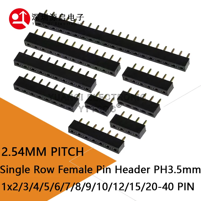 10pcs 2.54mm Ph3.5 Short Profile Single Row Straight 1x3/4/5/6/7/8/9/10/12/20/40P Rohs Gold Pcb Male Female Pin Header Connector