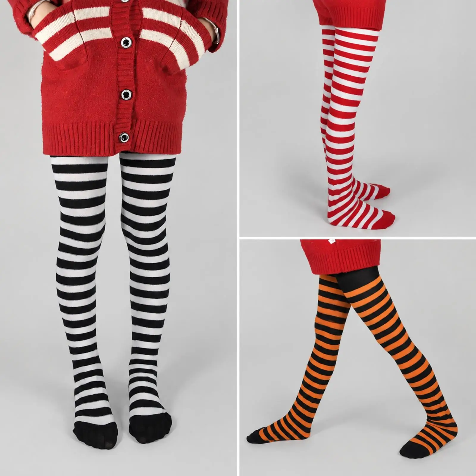 Kids Striped Dance Tights for Festive Costume Party Stretchy Polyester Knit Leggings for Girls Stage Show Christmas Halloween