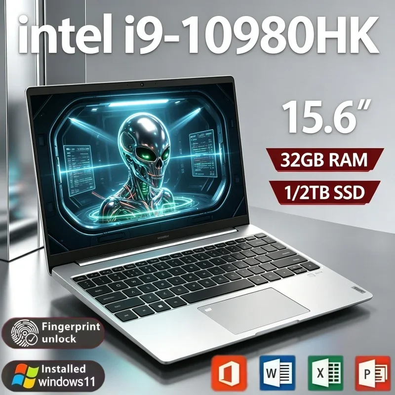 Lightweight 15.6 Inch Portable Laptop Intel I9-10980HK 32GB RAM 2TB SSD Windows 11 Fingerprint Home Notebook
