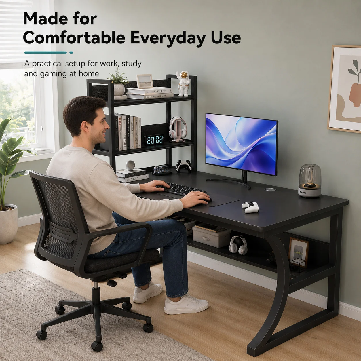 AOLIVIYA Desktop Computer Desk Electric Household E-sports Desk with Storage Rack Bookshelf Desk Simple Bedroom Learning Table