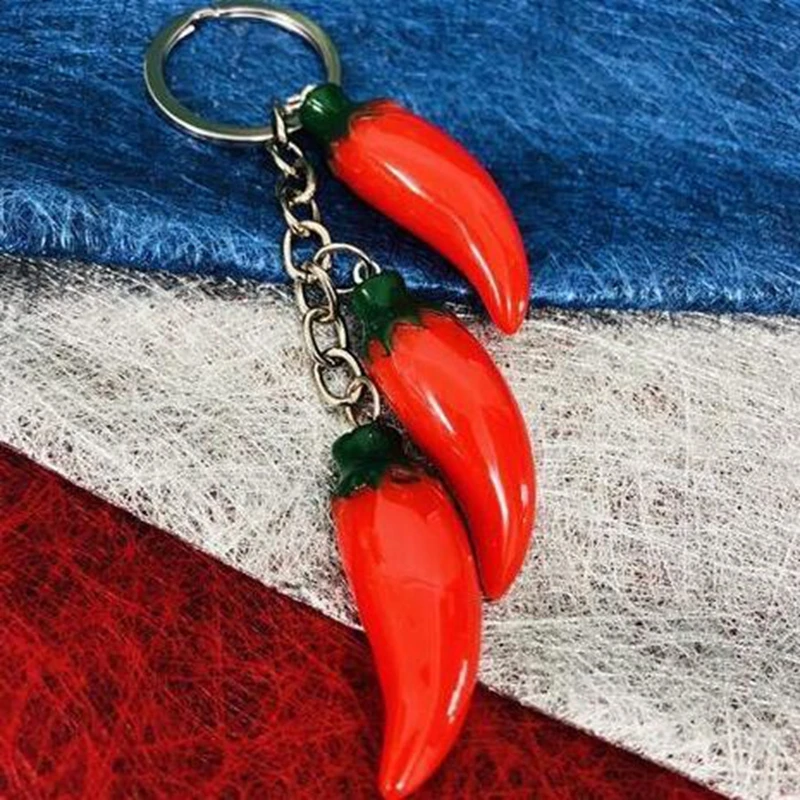 Simulation Vegetable Resin Red Chili Keychain Fruit Radish Female Lovely Girl Corn Key Ring For Women Jujube Key Chains Jewelry