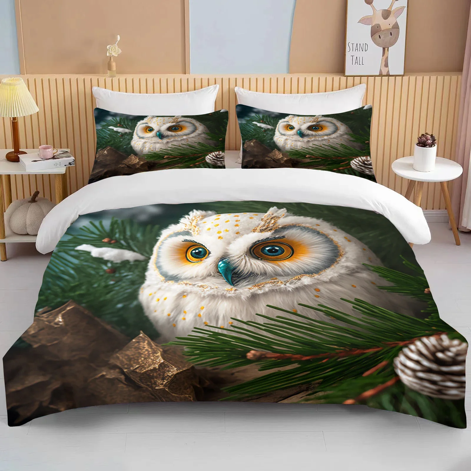 

Cute Owl 3D Birds Cartoon Comforter Bedding Set,Duvet Cover Bed Set Quilt Cover Pillowcase King Queen Size Bedding Set Adult Kid