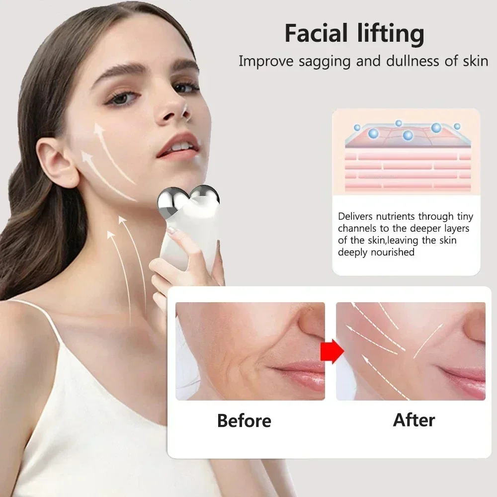 เครื่องนวดหน้า Microcurrent Roller อุปกรณ์ EMS สําหรับ Face Lifting กระชับผิว Rejuvenation Chin Remover Anti Wrikle Double care