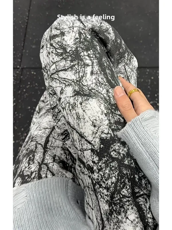 

Bla Dyed Men's Jeans American Retro Waed Ink Splaed Pants High Street Vibe Straight Leg Micro Flared Trousers