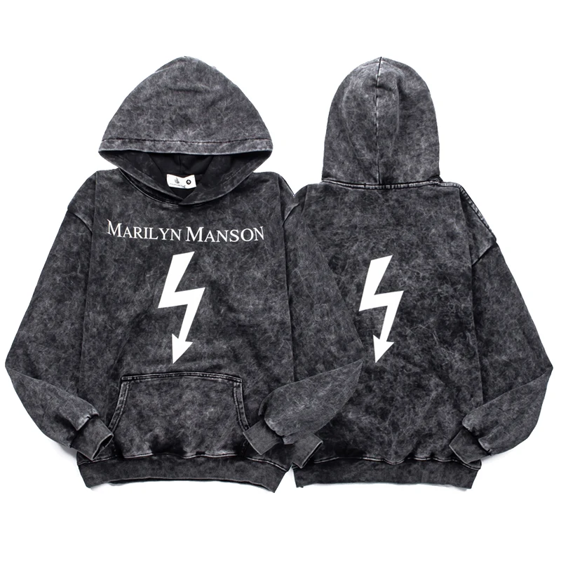 Vintage Wash Black Marilyn Manson Hoodie Men Women Casual Printing High Quality Fashion Brand Hoody Sweatshirts