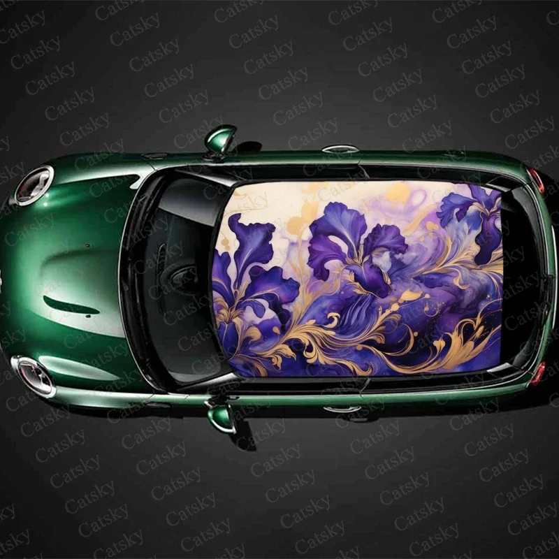 Fantasy Purple Flower Car Roof Sticker Wrap Racing SUV Accessories Packaging Painted PVC Custom Car Graphic Decal