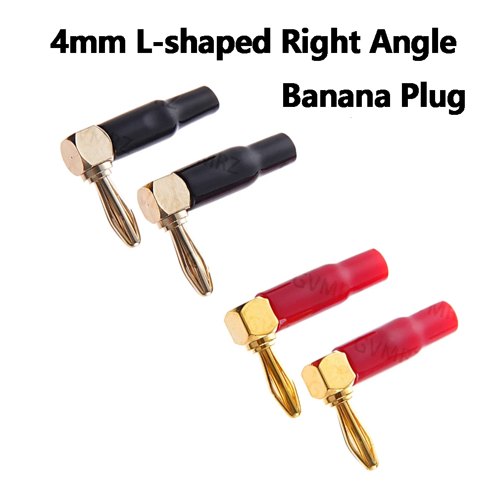 2PCS 4mm L-shaped 4mm Red Black Right Angle Banana Plug Soft Plastic Shell 90 Degree Banana Connector for Audio
