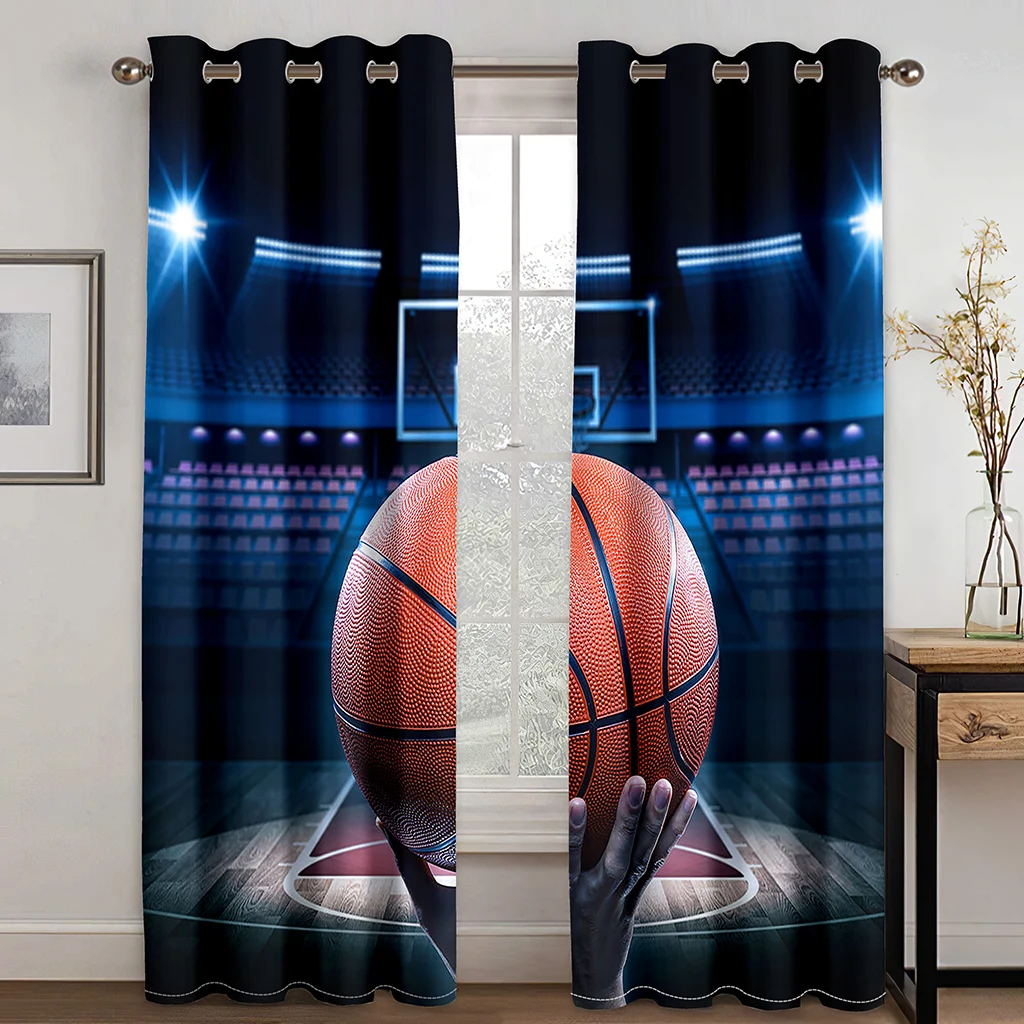 

Fire Basketball Court Sports Boy Free Shipping Window Curtains For Living Room Kids Bedroom Bathroom Kicthen Door Home Decor2Pcs