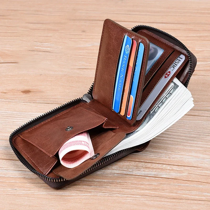 Luxury Designer Men\'s Wallets PU Leather RFID Credit Card Holder Handbag for Men Wallet Zipper Coin Purse Carteira Masculina