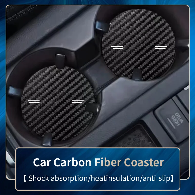 

1-Pair Carbon Fiber Pattern Car Cup Mat Interior Anti Slip Mat Four Line White Car Cup Mat Fashion Universal