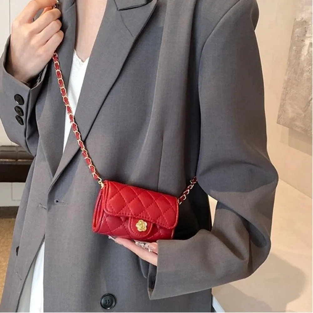 Fahsion Mini Shoulder Bag PU Leather Korean Version Crossbody Bag Solid Color Chain Strap Chain Purse Women Fashion Handbag