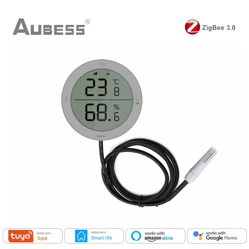 Tuya ZigBee Smart Temperature Humidity Sensor Seedling Smart Home High Precision With Wire Probe Smart Life Alexa Google Home