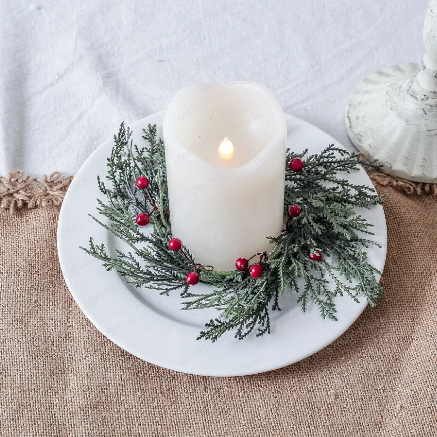 Christmas candlestick wreath, decorative tabletop ornament simulation, arrangement