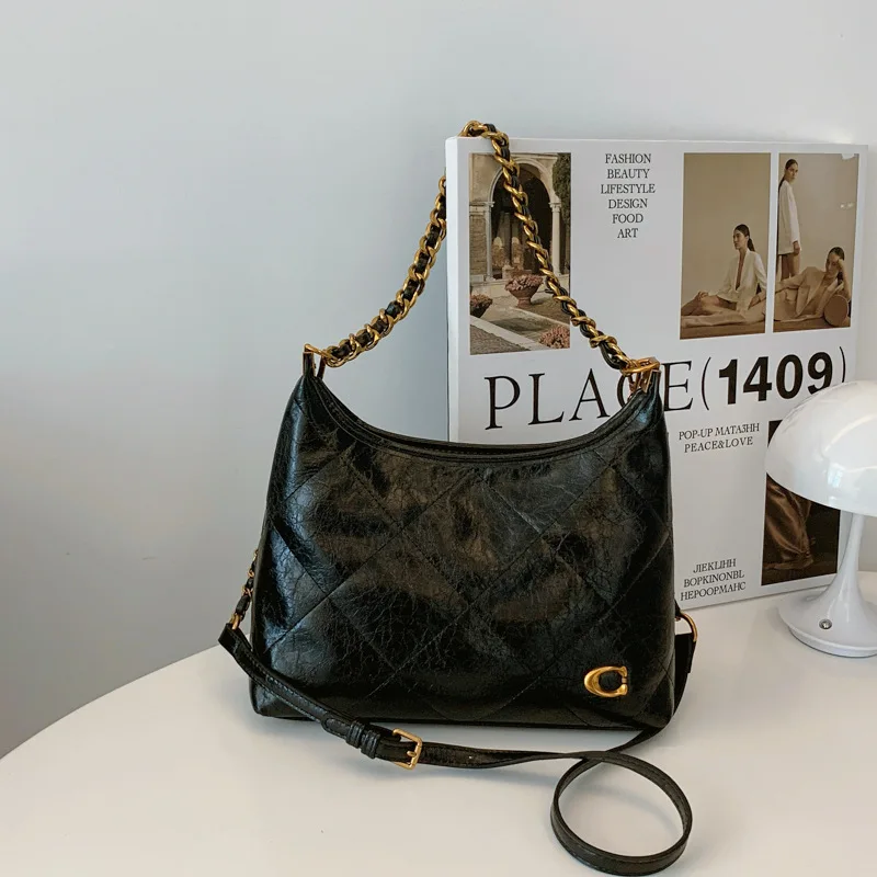 

2025 New Lattice Handbag - Retro Chain Shoulder Purse, Spacious Crossbody Bag for Women, Stylish Underarm Bag with Vintage Charm