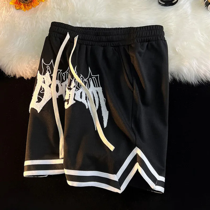 Streetwear Hip Hop Sports Shorts Men Harajuku Letter Embroid Summer Loose Elastic Waist Gym Basketball Fitness Jogging Shorts