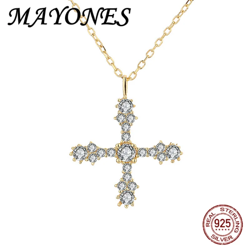 

S925 чистое серебро циркон крест кулон ожерелье для женщин минималистичные золотые украшения 2025 новый подарок