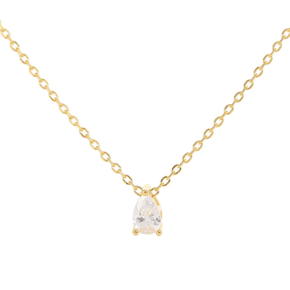 

Korean S925 Silver Teardrop Diamond Collarbone Chain - Sparkling Single Diamond, Luxury Gift for Girlfriend