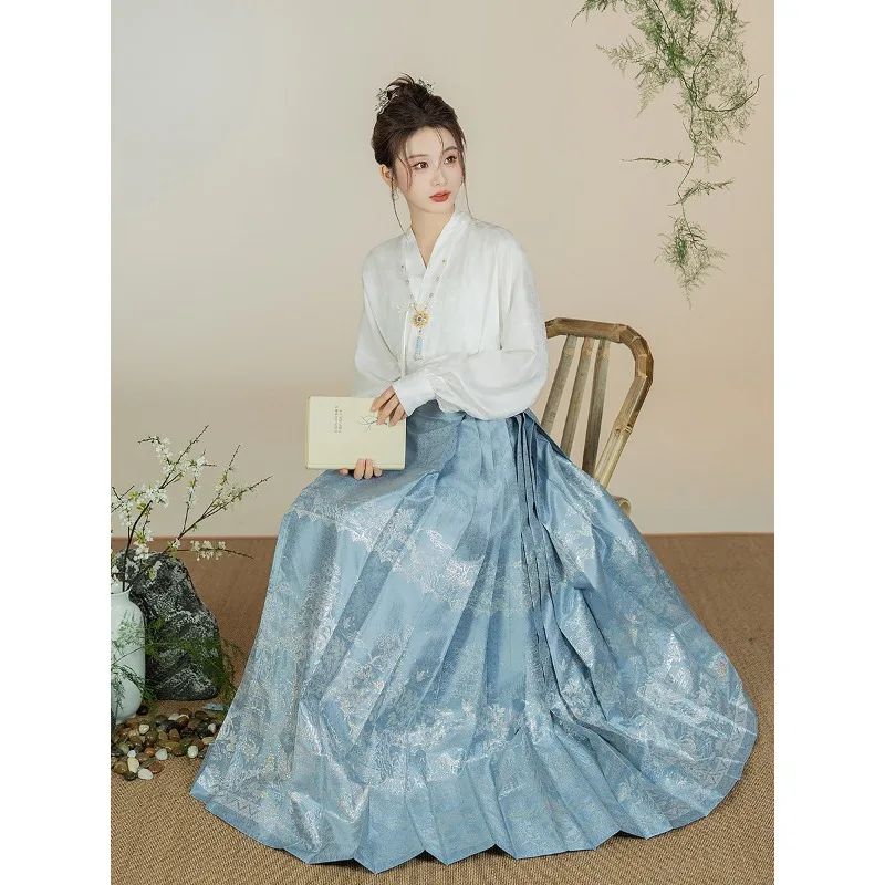 Ming-made new Chinese horse skirt, light luxury streamer, national style and thin Hanfu skirt for women