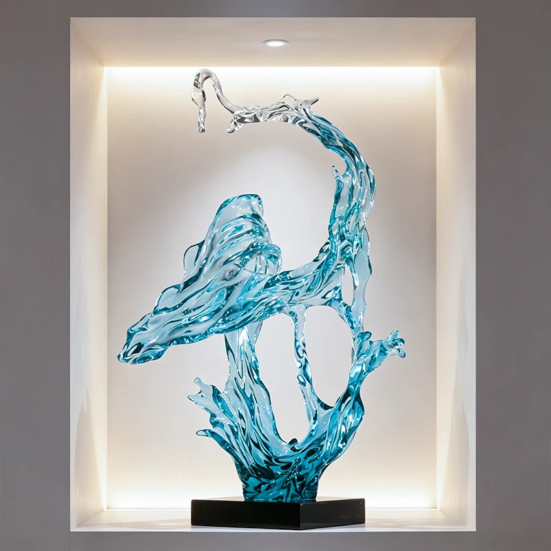 %R Factory Direct Custom OEM Large Gradient Purple Transparent Resin Water Splash Sculpture for Hotel Lobby Decoration！