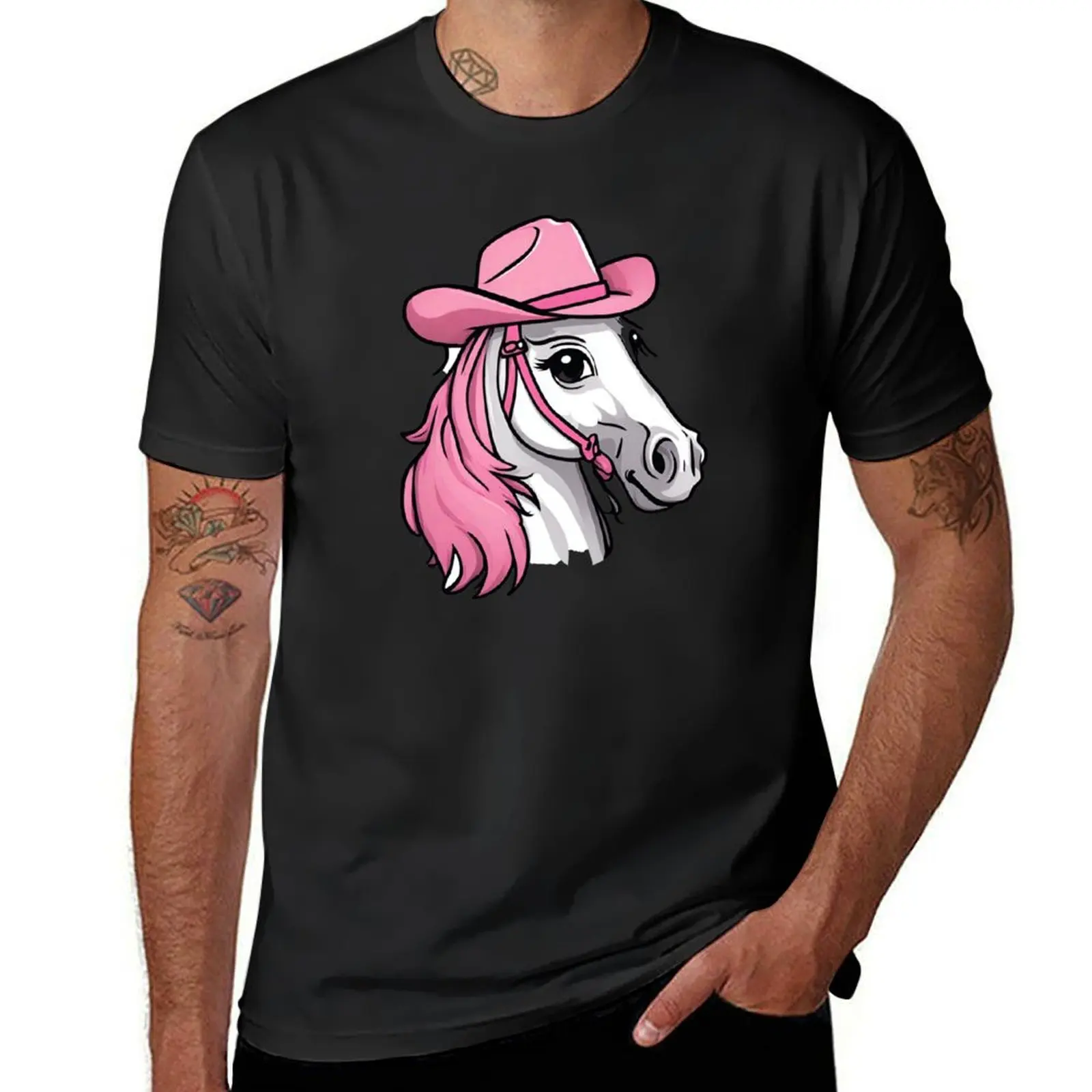 

Cute Pink Horse, Horse With Pink Hat, Pink Pony T-Shirt summer clothes plain mens workout shirts