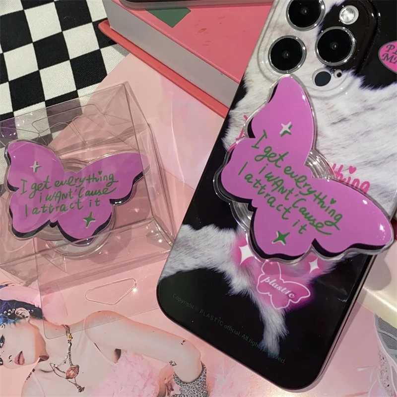 레트로 Y2K 나비 전화 브래킷 그립 Tok 사랑스러운 Griptok 사랑스러운 동물 홀더 지원 아이폰 14 삼성 전화 액세서리