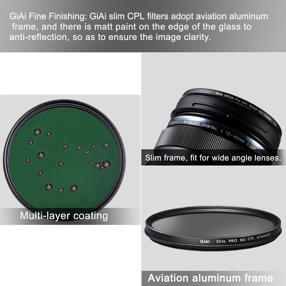 GiAi Cpl Filter Polarizing Sheet 95mm 86mm 77mm 72mm 67mm 58mm 55mm 52mm 49mm 43mm 37mm Filtro Polarizador