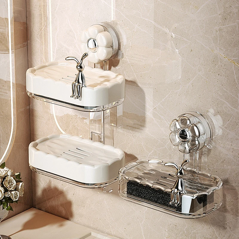 High-End Luxury Bathroom Glass Shelf Rotating Suction Cup One Second Installation Bathroom Storage Glacier Pattern Item Sorting