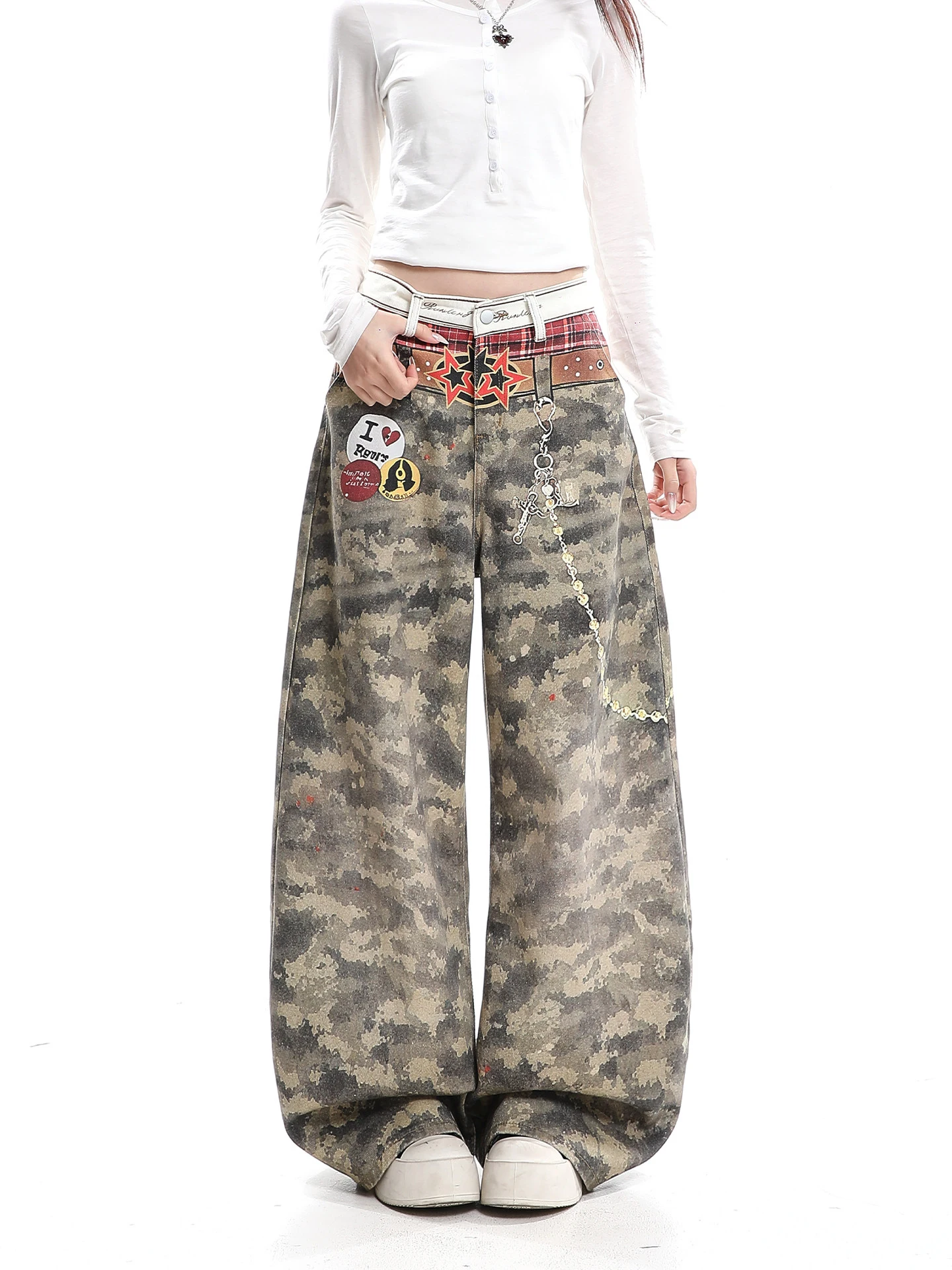 

Casual American Sle Camouflage 3D Print Pendant Knife Wide Leg Pants Loose Hiphop Jazz Dance Loose Trousers