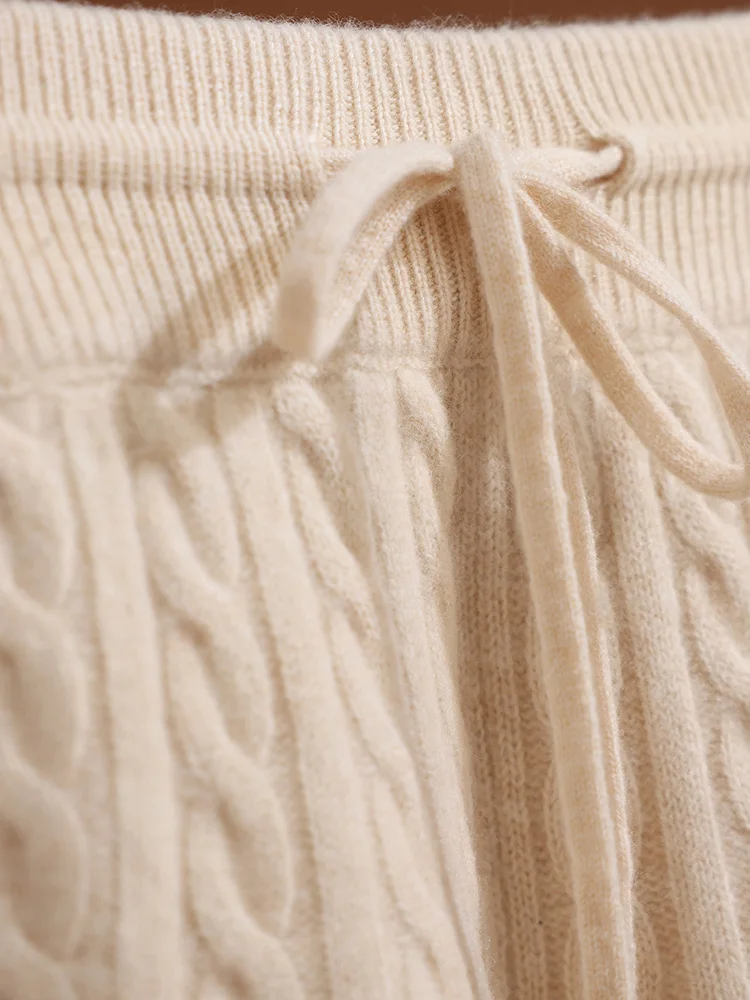

TLOML New Women 100% Merino Wool Cable Knit Shorts Pants Autumn Winter Soft Warm Casual High Quality Wool knit Drawstring Shorts