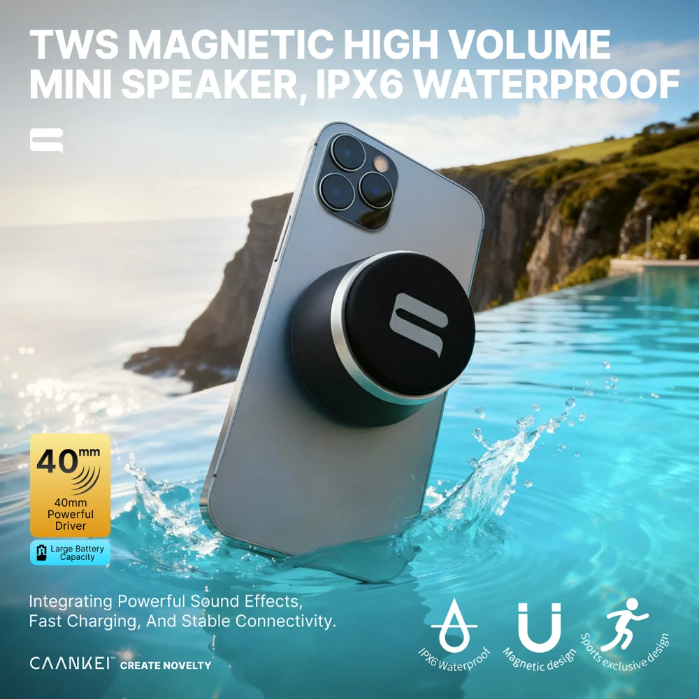 CWS06 Portable Magnetic Bluetooth Speaker: Outdoor Waterproof TWS Stereo, High Volume, Deep Bass, mini Speaker and Phone Stand.