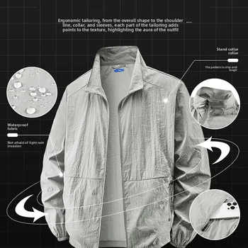 Men's UPF 50+ Sun Protection Jacket - Lightweight Windbreaker with Stand Collar Breathable & Packable for Hiking Running Travel