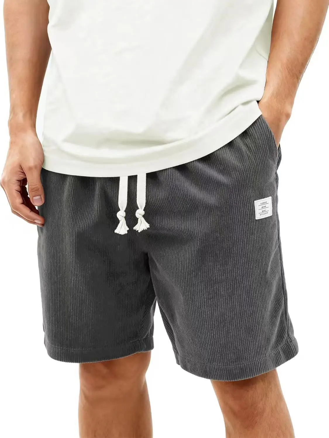 

Men's Corduroy Casual Shorts Drawstring Elastic Waist Loose Fit Five-Point Shorts With Pockets Labelled Men's Bottoms Sporty