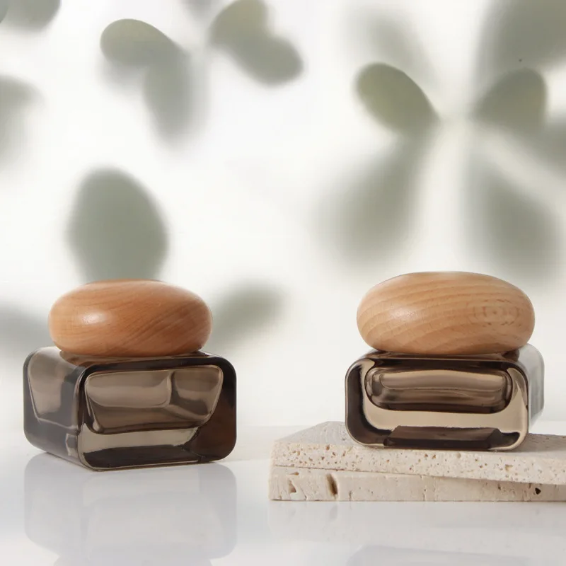 6 Stück Pumpflaschen für Lotion aus Glas mit Holzdeckel, DIY-Behälter für ätherische Öle, Creme-Lotion-Tiegel, nachfüllbare Reise-Pressflasche – Detail 4