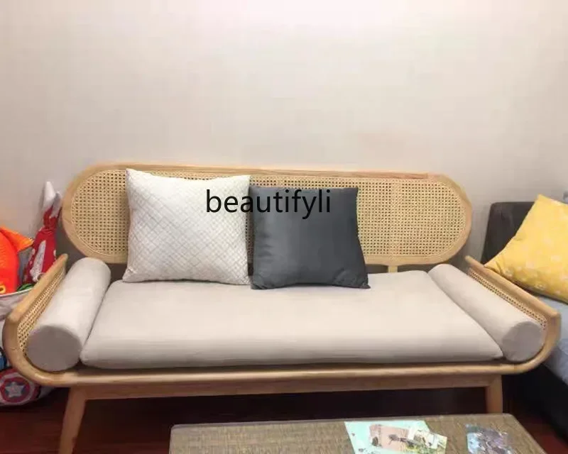 أريكة الروطان الخشبية الصلبة للسرير والإفطار لغرفة المعيشة كرسي الروطان نموذج غرفة مصمم أثاث إبداعي فاخر خفيف