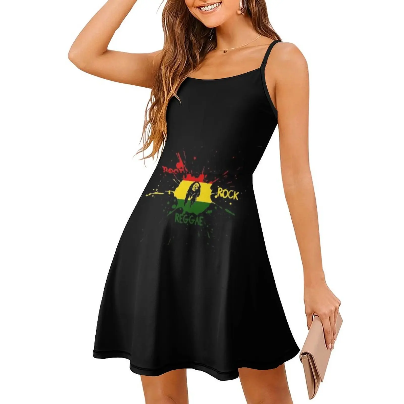 Rocha. Reggae! Vestido boêmio sem mangas para mulheres, vestidos de festa de praia estampados, roupas femininas reggae rasta