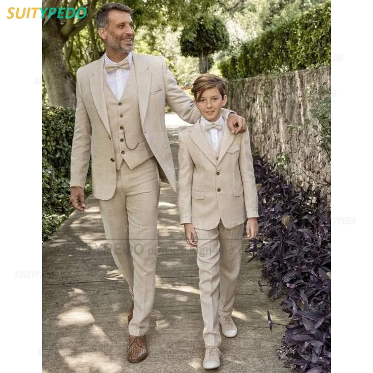 

Formal Boys Suit Linen Blazer Vest Pants 3Pcs Graduation Ceremony Teenager Slim Fit Custom Costume School Activity Host Clothing