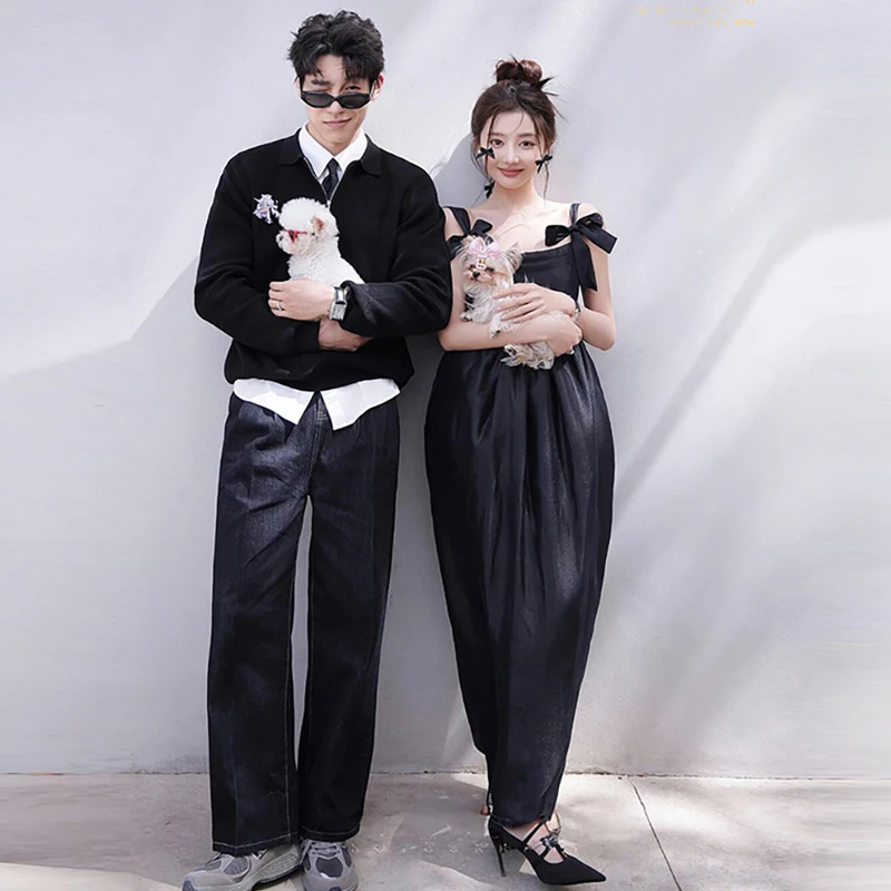 

New Simple Black Indoor Wedding Dress with Bowtie Design Photography Studio Theme Clothing Elegant Strapless Gown for Women