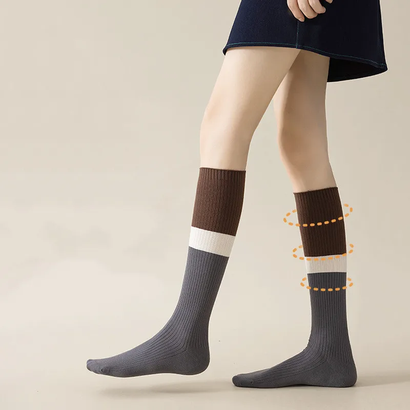 Stockings Women Knitted Cotton Color Matching Knee Socks Women Stockings JK Japanese Style School Girls Long Socks Stockings Sox