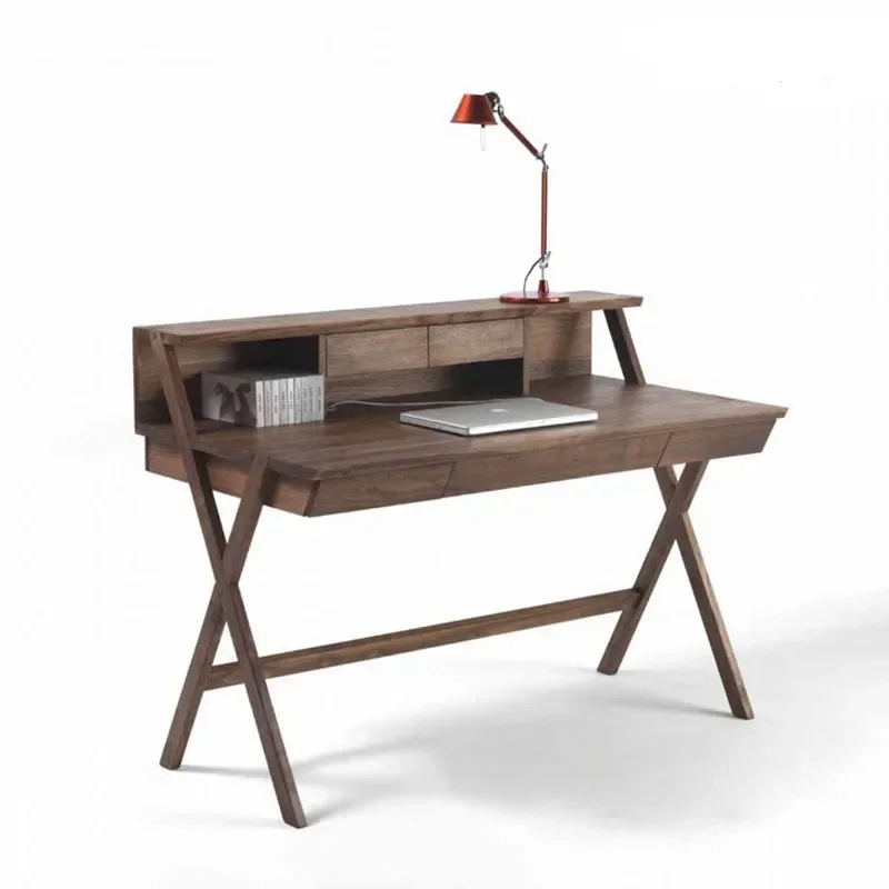 North America Black Walnut Wooden Desk Nordic Log Solid Wood Desk Computer  Simple Desk