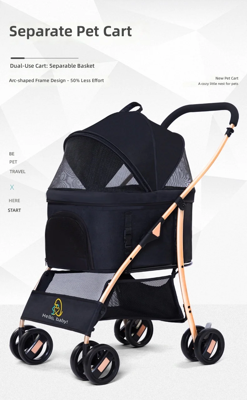 Pet Stroller for Small to Medium Dogs and Cats, Carbon Steel Frame, Breathable Mesh, Foldable Design, Outdoor Travel Carrier