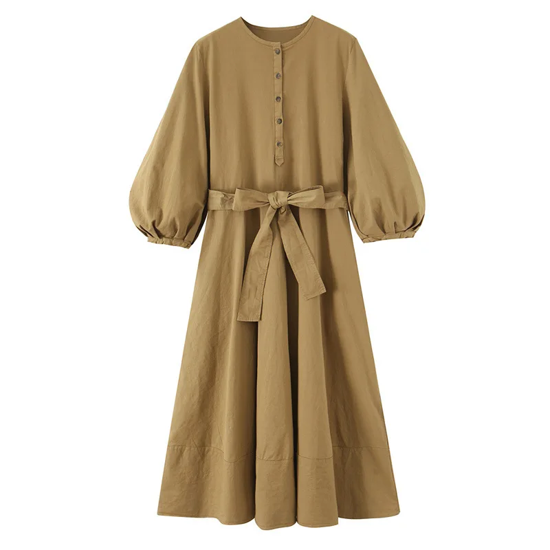 Nuovo abito ampio da donna in stile camicia con cintura europea e americana