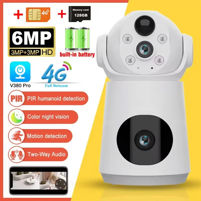 

4G/WiFi IP Camera 6MP Dual Lens & Screen PIR Human/Pet Detection Night Vision Home Security Indoor/Outdoor Baby/Pet Monitor