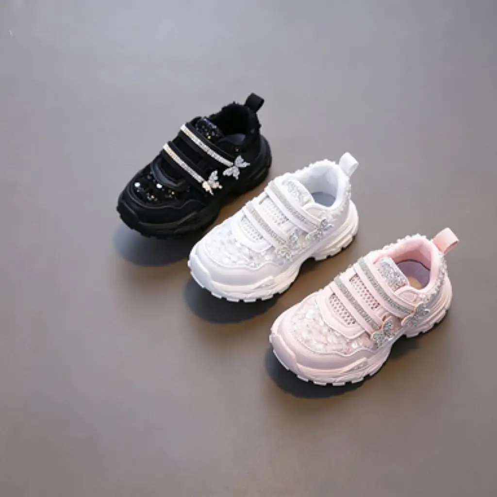 

Kids'Casual Shoes Solid Color Butterfly PU Leather Fashion Autumn Shoes For Girls Breathable Anti-slip Black Pink Size 21-30