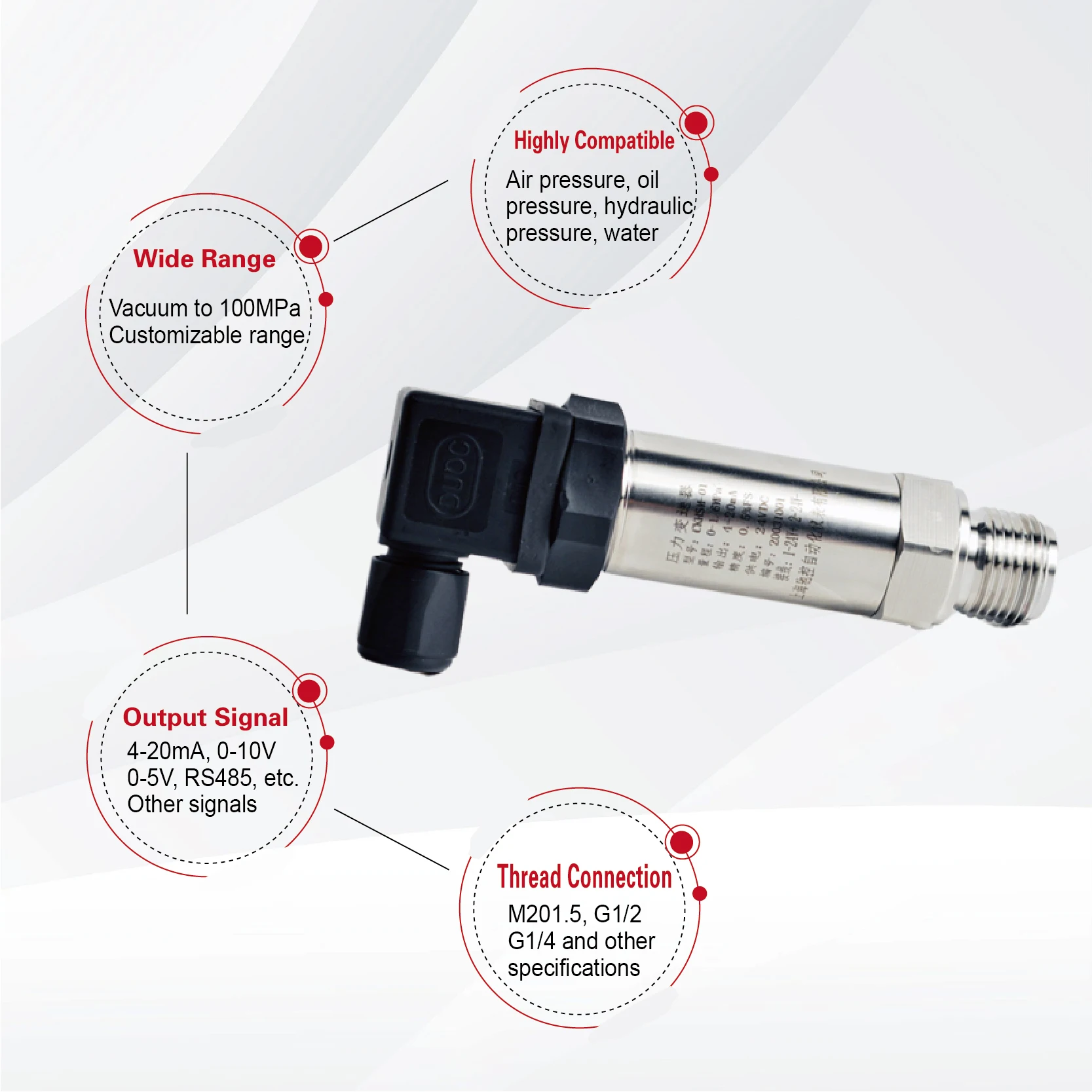 Pressure Transmitter Sensor 4-20mA 0-10V RS485 Hirschmann  Stainless Steel G1/4 NPT1/4 for Oil Water Gas High Accuracy 0-600bar